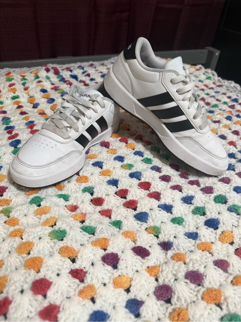 adidas Kids White Sneakers with Black Stripes